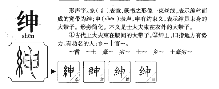 缙绅(旧时高官的装束,转用为