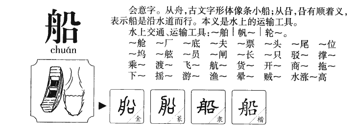 船字用作人名意指有毅力,有決心,勇往直前之義;;船字的本意是什麼船字